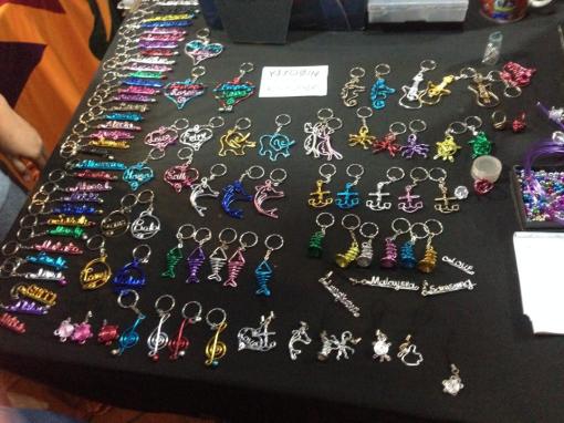 This vendor made keychains from colored wire, and offered custom-made name keychains.