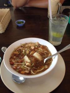 Lunch of soto ayam (chicken noodle soup)