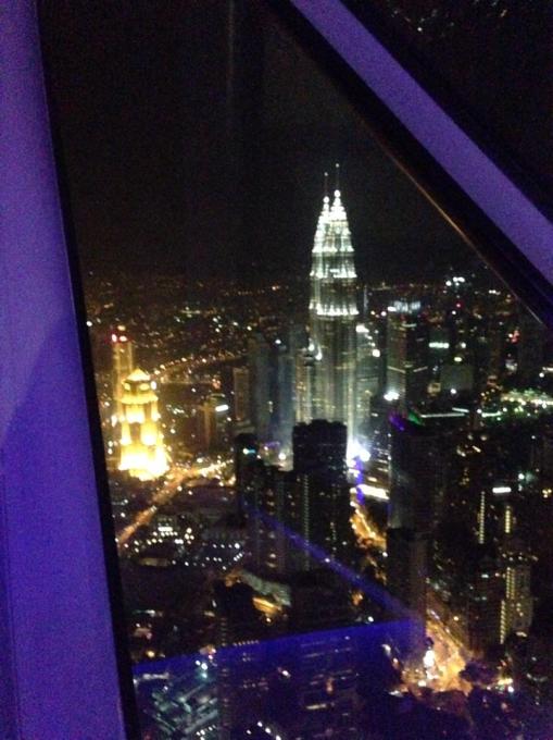 View of the Petronas Towers from the top of the KL Tower.  At one time, they were the tallest in the world.